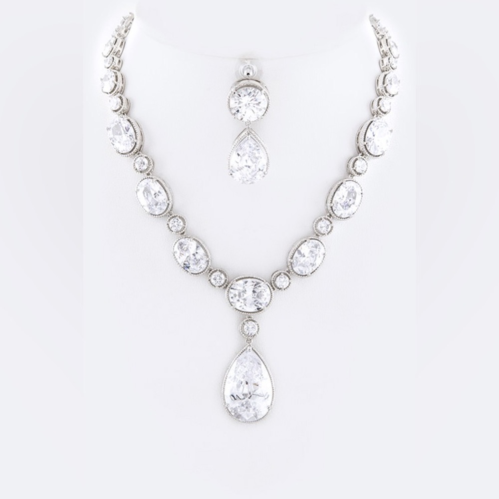 Cubic Zirconia Statement Necklace Set